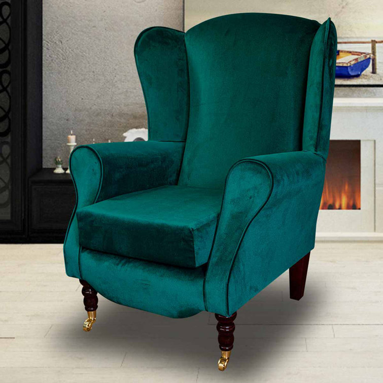 Beaumont Teal Velvet Fireside Armchair Wayfair